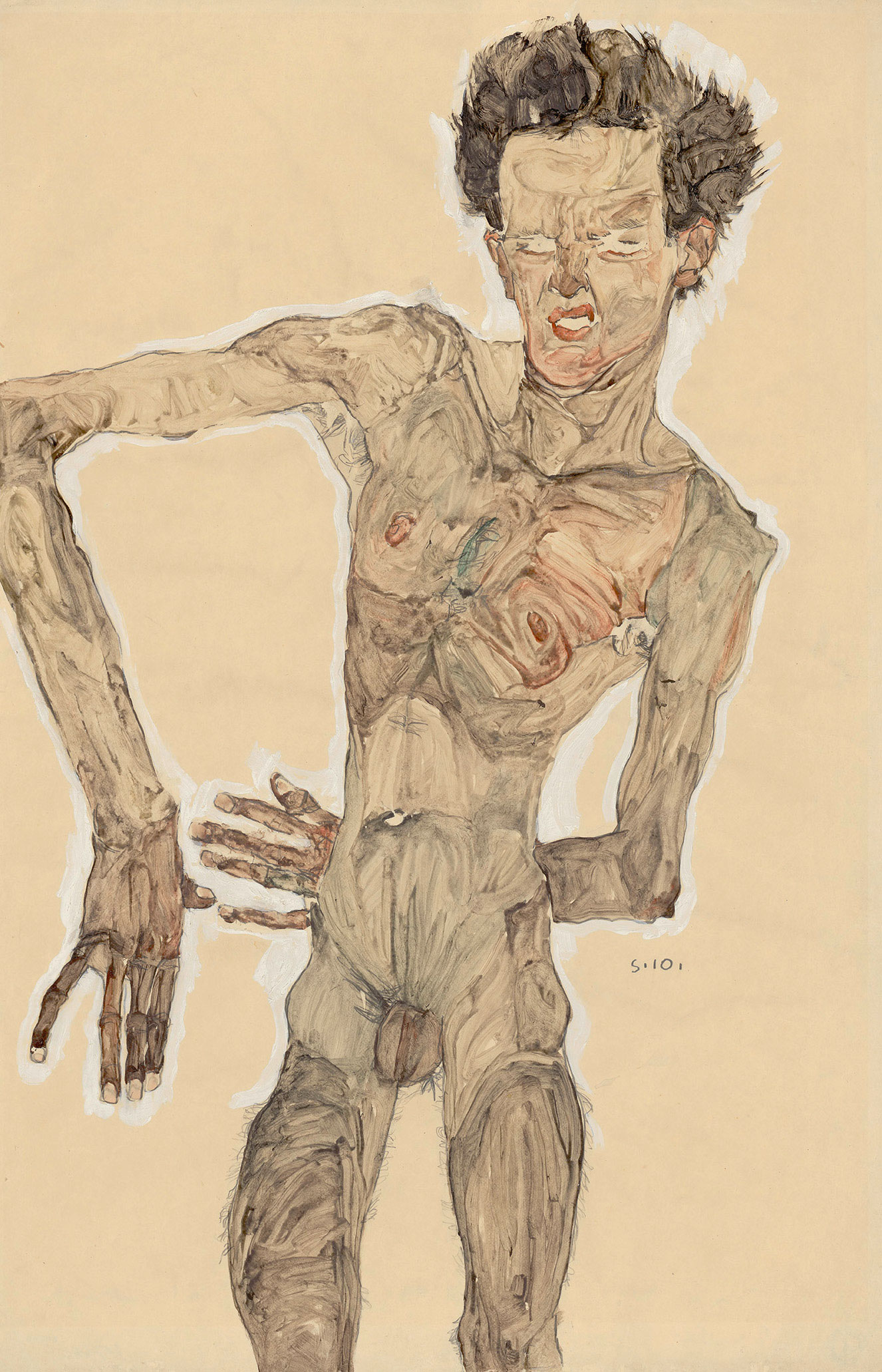 Egon Schiele: Grimacing nude self-portrait, 1910