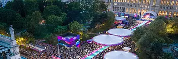 Rendering: Eurovision Village 2026 am Wiener Rathausplatz