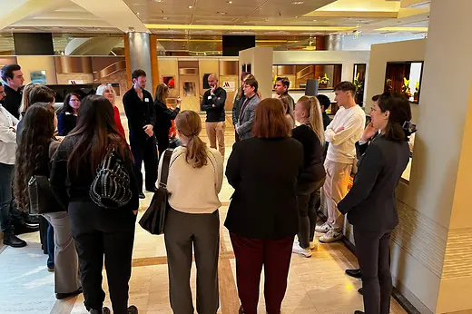 Participants take part in an accessibility awareness training session at the Vienna Marriott Hotel. The image shows practical learning to improve inclusive service and barrier-free access.