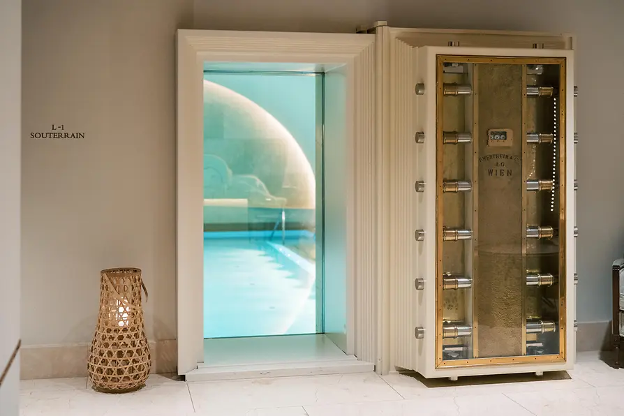 Vault door in the Arany Spa at Park Hyatt Vienna next to the pool area.