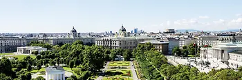 Panoramic view of the Volksgarten and buildings along the Ringstrasse