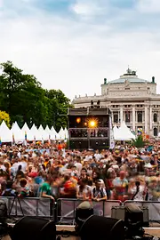 Rainbow Parade on City Hall Square with a view of the Burgtheater 