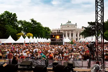 Rainbow Parade on City Hall Square with a view of the Burgtheater 