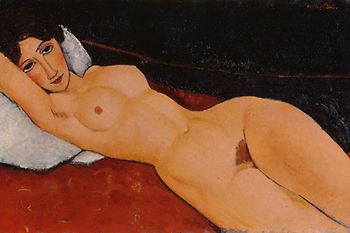 Amadeo Modigliani: Liegender Frauenakt auf weißem Kissen