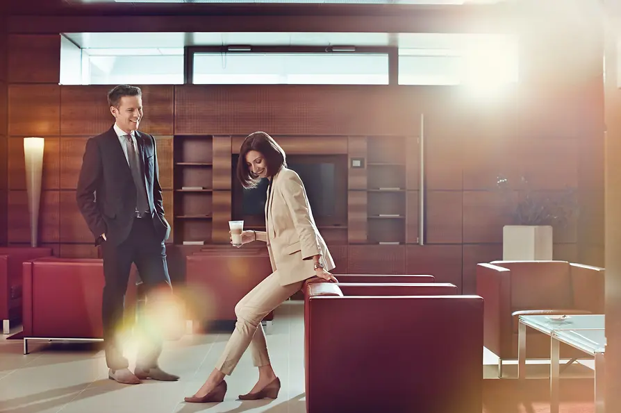 Couple in the VIP terminal at Vienna Airport