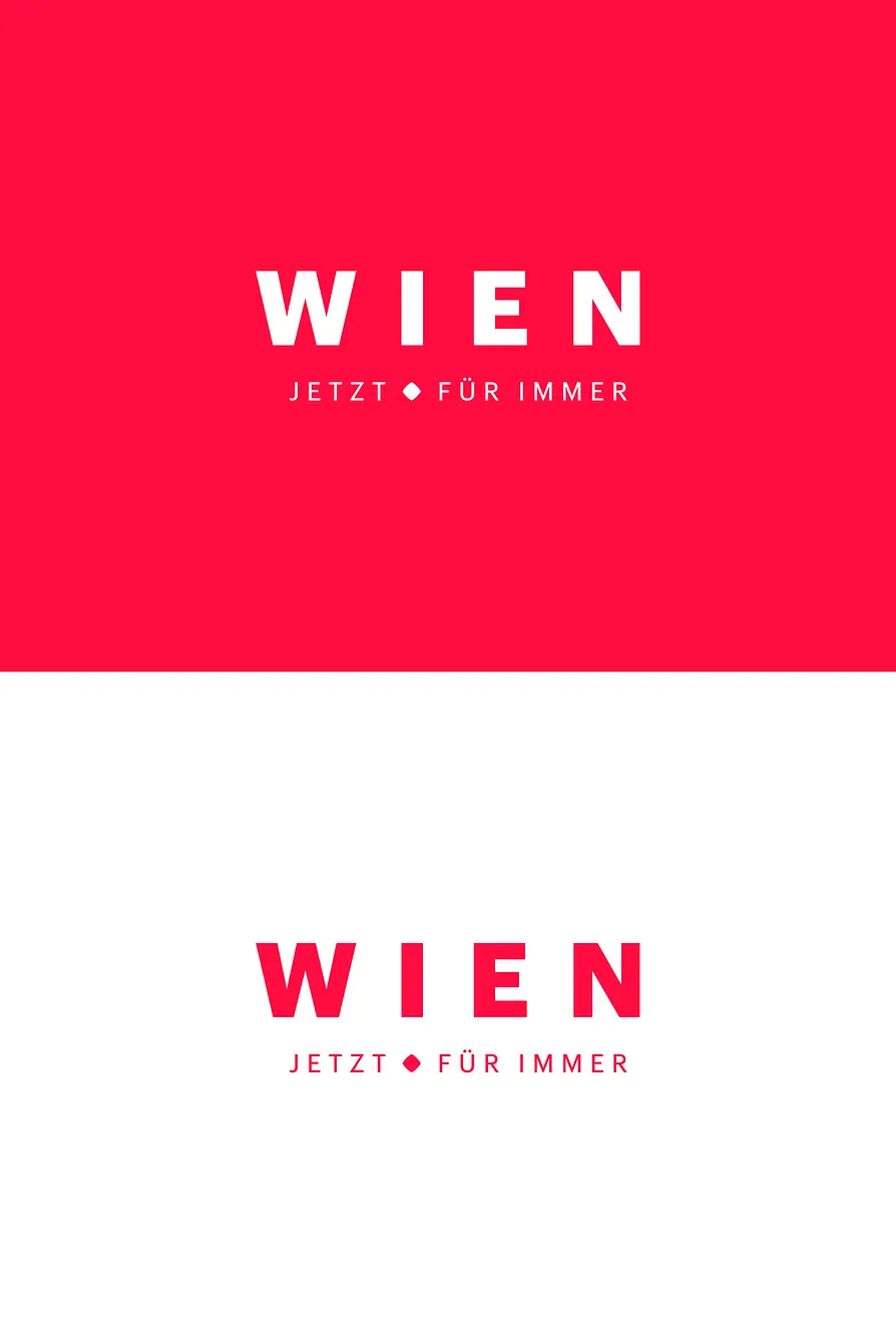 Marke neu, Logochart, Hochformat, deutsch, \"Wien - jetzt - für immer\"