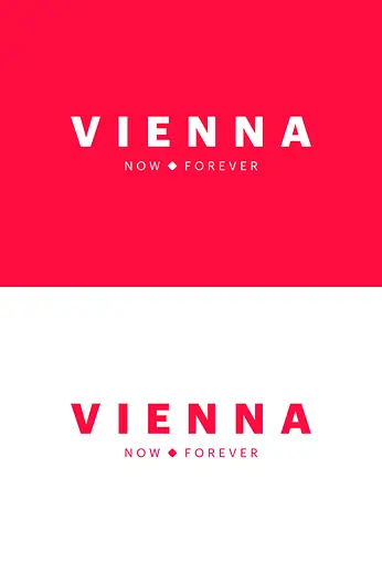 Marke neu, Logochart, Hochformat, englisch, \"Vienna - now - forever\"