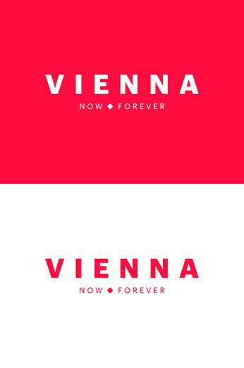 Marke neu, Logochart, Hochformat, englisch, "Vienna - now - forever"