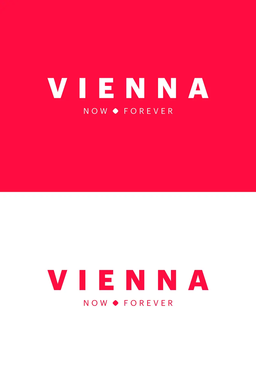 Marke neu, Logochart, Hochformat, englisch, \"Vienna - now - forever\"
