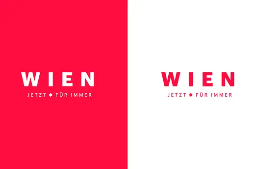 Marke neu, Logochart, Querformat, deutsch, \"Wien - jetzt - für immer\"