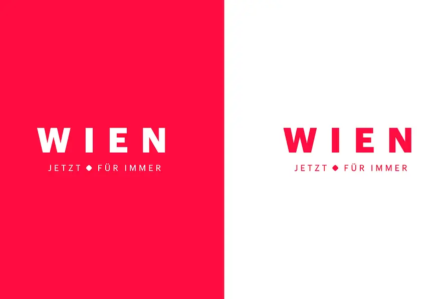 Marke neu, Logochart, Querformat, deutsch, \"Wien - jetzt - für immer\"