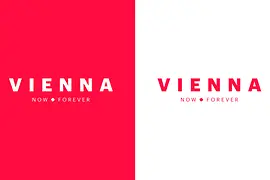 Marke neu, Logochart, Querformat, englisch, "Vienna - now - forever"