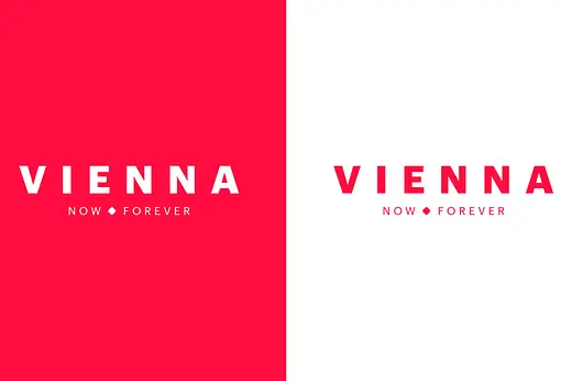 Marke neu, Logochart, Querformat, englisch, \"Vienna - now - forever\"