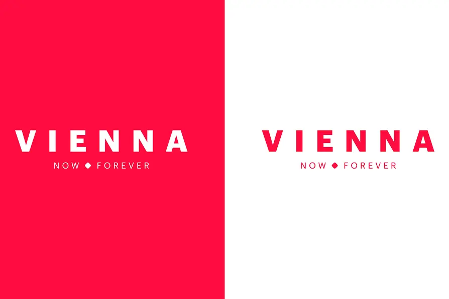 Marke neu, Logochart, Querformat, englisch, \"Vienna - now - forever\"