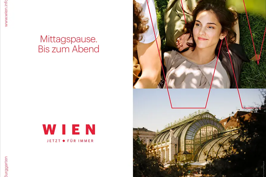 WienTourismus / seite zwei / WIEN NORD Frau im Gras und Palmenhouse