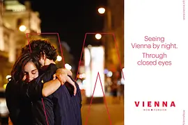 A couple on a Viennese street at night