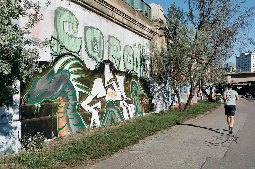 WienTourismus / Gregor Hofbauer Coronavirus street art along Vienna's Danube Canal