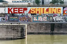 Coronavirus street art along Vienna's Danube Canal