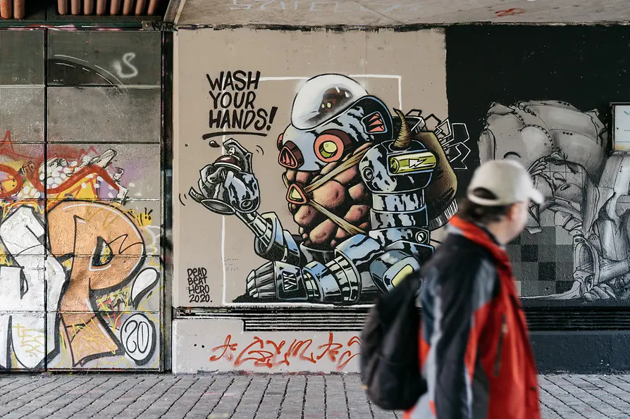 WienTourismus / Gregor Hofbauer Coronavirus street art along Vienna's Danube Canal