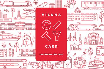 Vienna City Card. Zeichnung von Wiener Sehenwürdigkeiten und Verkehrsmitteln