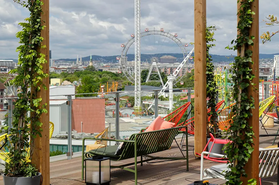 Ewout Huibers Photography & Concrete Zoku Vienna, Kindred Spirits Rooftop Bar, terrace, view of the Prater