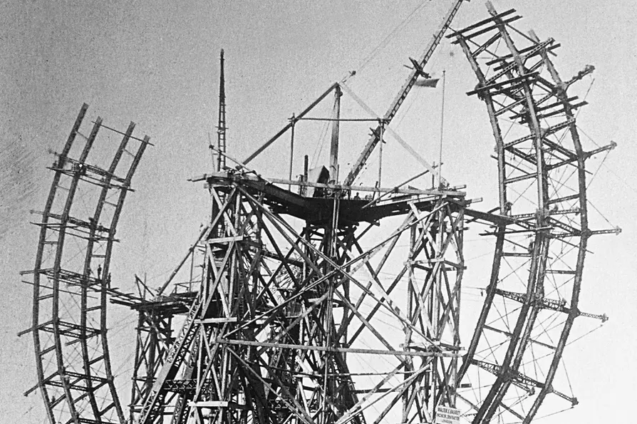 Wiener Riesenrad Giant Ferries Wheel, historical photo, construction