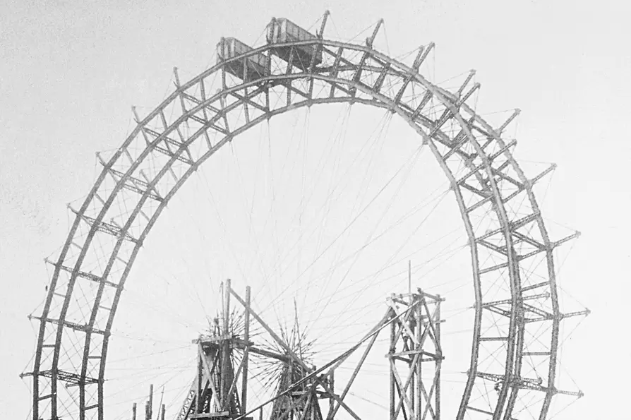 Wiener Riesenrad Giant Ferries Wheel, historical photo, construction