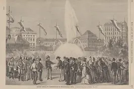 World Exhibition in Vienna, illustration of the opening of the high jet fountain
