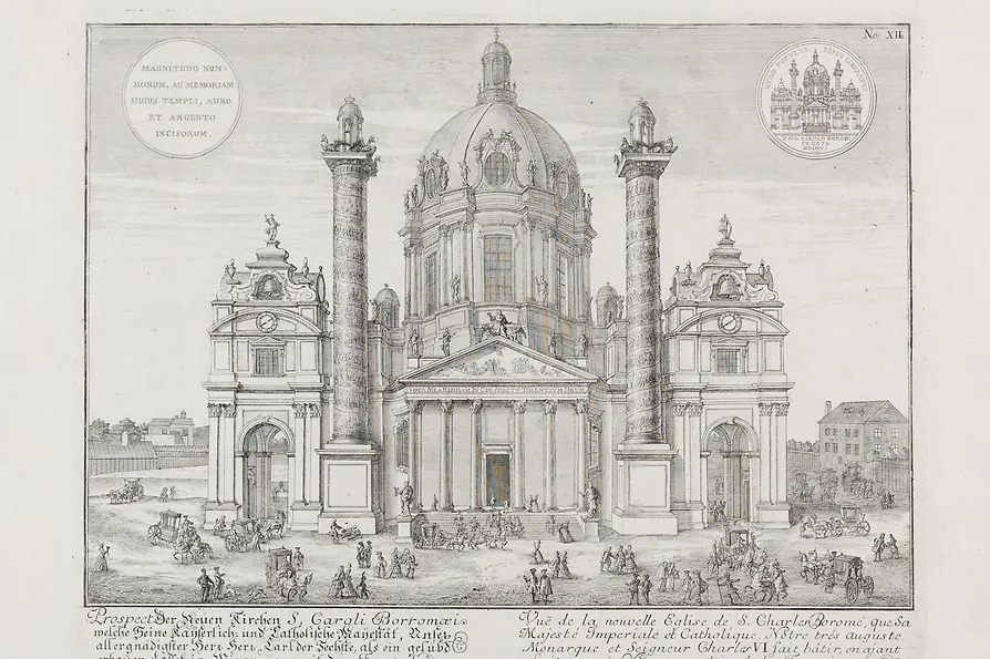 Johann Bernhard Fischer von Erlach: St. Charles Church, copper engraving