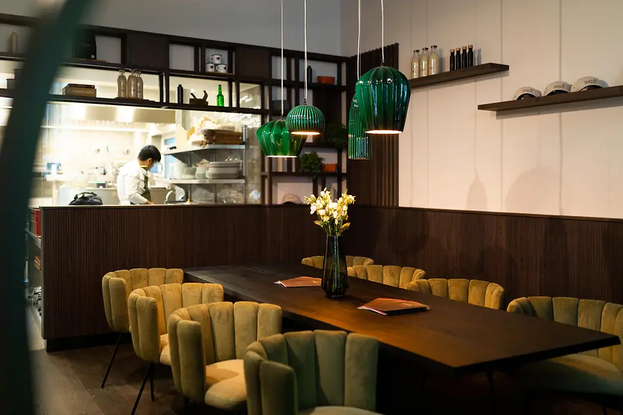 Restaurant Servus, interior view, kitchen, guest room