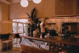 Café cafetière, interior view, counter