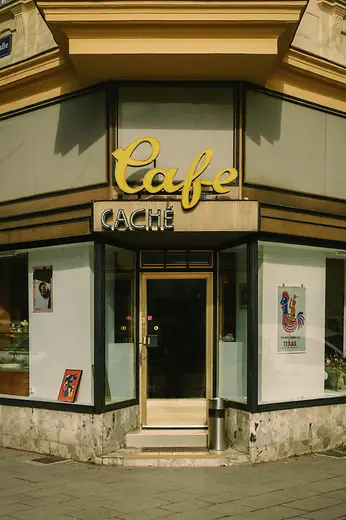 Café Caché, exterior view, entrance