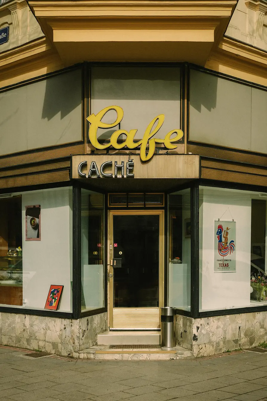 Café Caché, exterior view, entrance