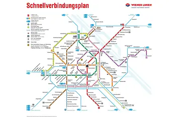 Map of Vienna’s subway lines and overground train connections