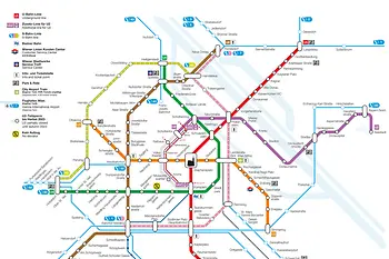Map of Vienna’s subway lines and overground train connections