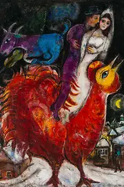 Painting by Marc Chagall, Fiancés ou Mariés sur Coq, 1939/47