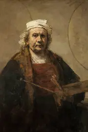 Rembrandt Harmensz. van Rijn (1606– 1669): Self-portrait with palette and painting stick, 1665/69