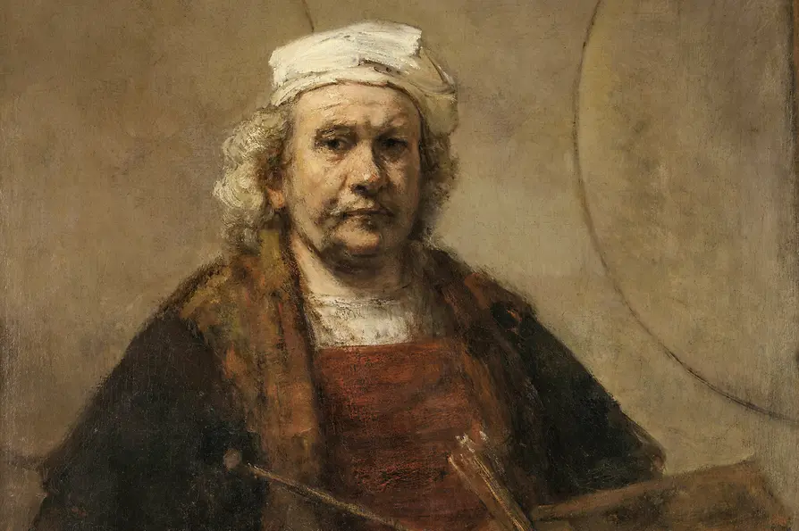 Rembrandt Harmensz. van Rijn (1606– 1669): Self-portrait with palette and painting stick, 1665/69