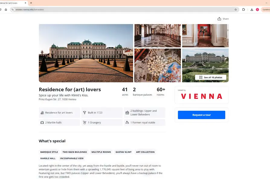 WienTourismus Screenshot Zillow Landingpage Belvedere