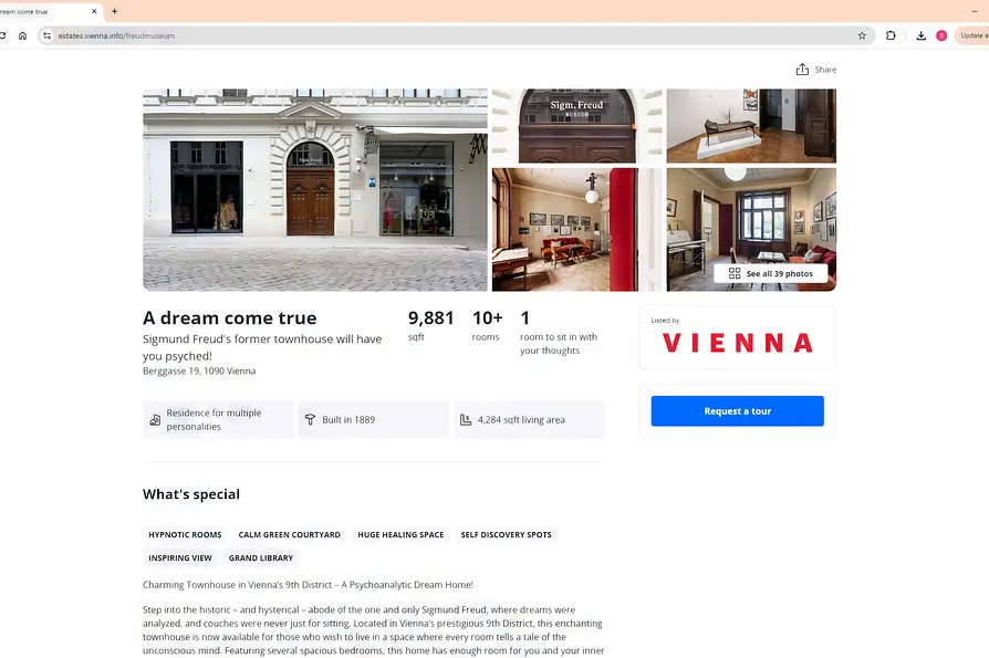 Screenshot Zillow Landingpage Freud Museum