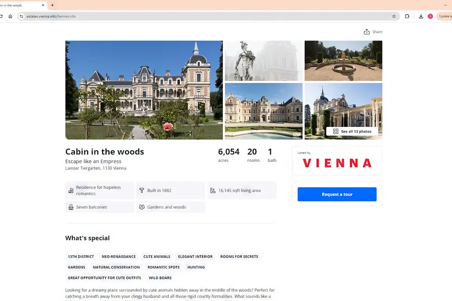 WienTourismus Screenshot Zillow Landingpage Hermesvilla