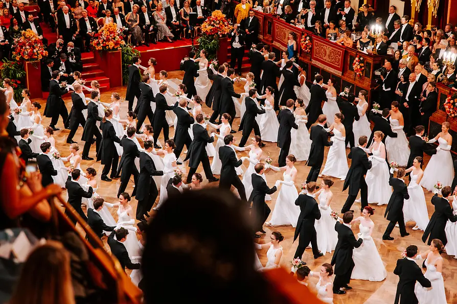 Debutante couples on the dance floor at the Philharmonic Ball