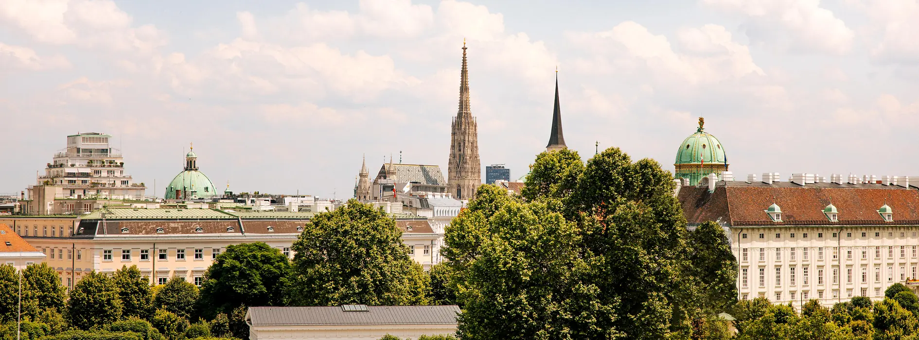 View over Vienna and St. Stephen's Cathedral from the terrace at the Parliament