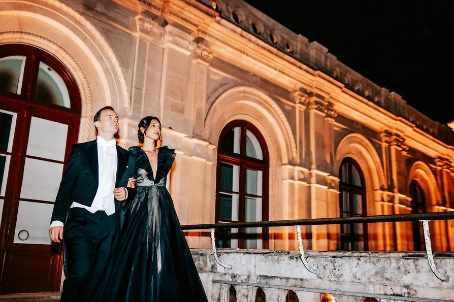 Vienna Opera Ball, State Opera, couple on the terrace