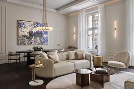 Elegant living room with dining area in modern design 