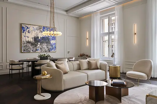 Elegant living room with dining area in modern design 