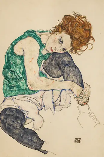 Egon Schiele, Sitting woman with raised knee, 1917