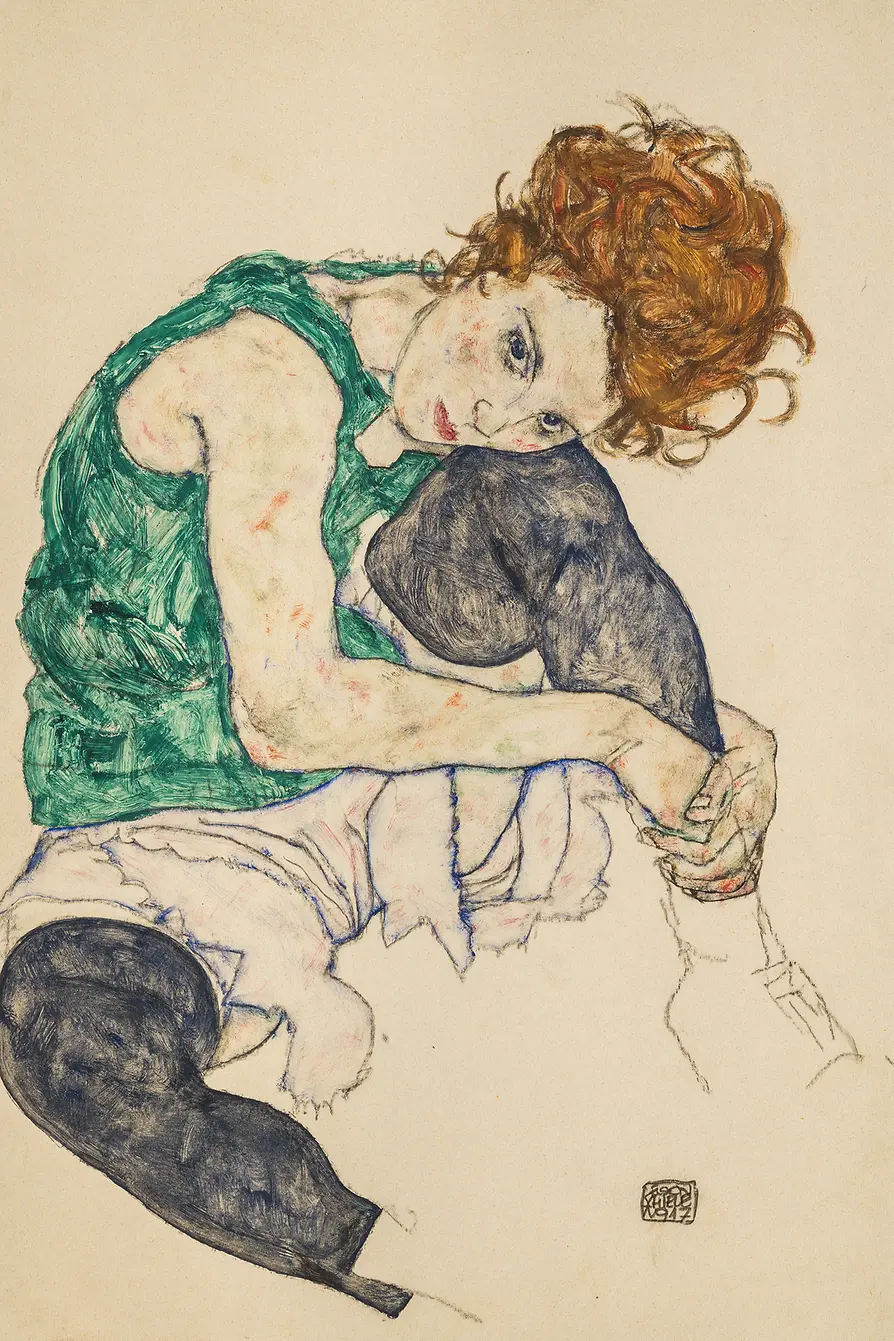 Egon Schiele, Sitting woman with raised knee, 1917
