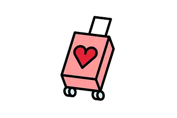 Icon rosa Koffer mit Herzsymbol