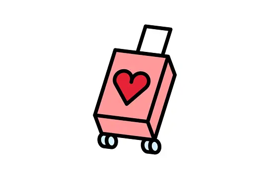 Icon rosa Koffer mit Herzsymbol